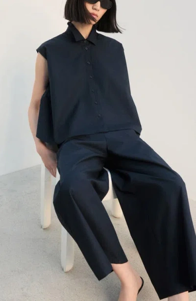 Mango Pull-on Wide Leg Cotton Pants In Black