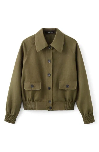 Mango Linen Blend Jacket In Green
