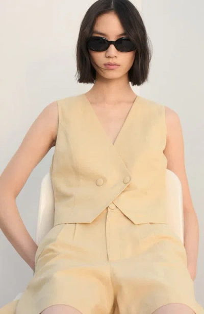 Mango Double Breasted Vest In Neutral