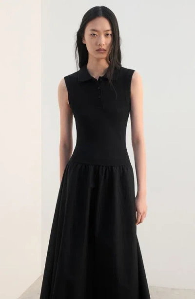 Mango Mixed Media Midi Dress In Black