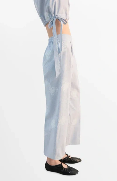 Mango Embroidered Stripe Pants In Gray