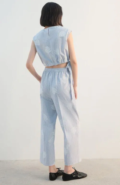 Mango Embroidered Stripe Pants In Gray