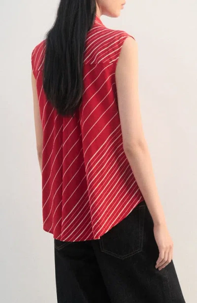 Mango Stripe Tie Neck Top In Red
