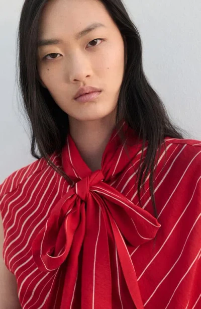 Mango Stripe Tie Neck Top In Red