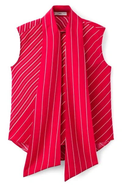 Mango Stripe Tie Neck Top In Red