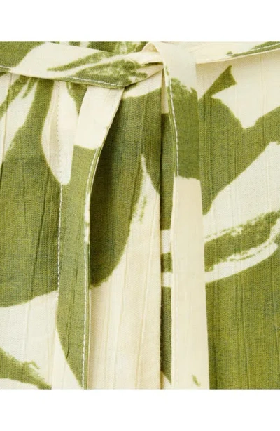 Mango Floral Belted Straight Leg Pants In Green