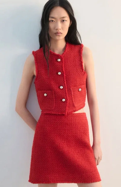 Mango Tweed Miniskirt In Red