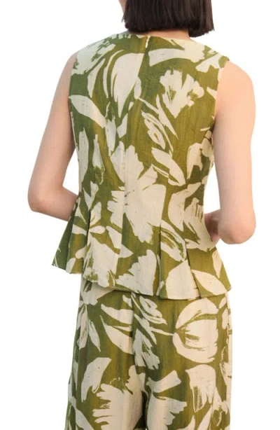 Mango Printed Peplum Top In Green