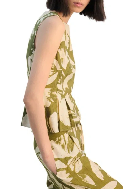 Mango Printed Peplum Top In Green