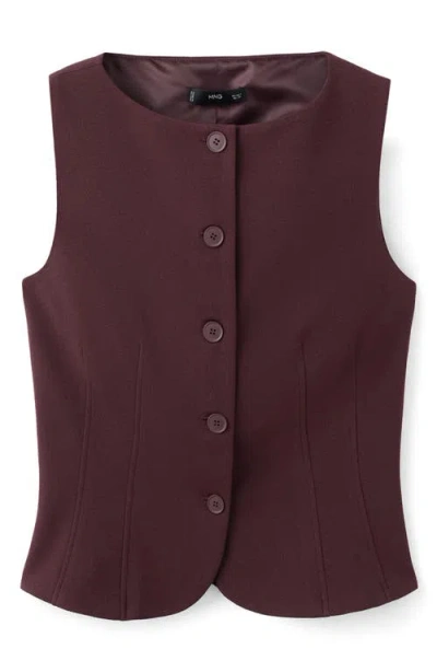 Mango Suit Vest In Burgundy