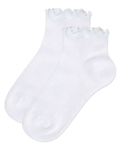 Memoi Colored Ruffle Anklet Socks In White