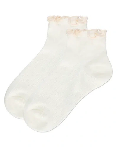 Memoi Colored Ruffle Anklet Socks In White