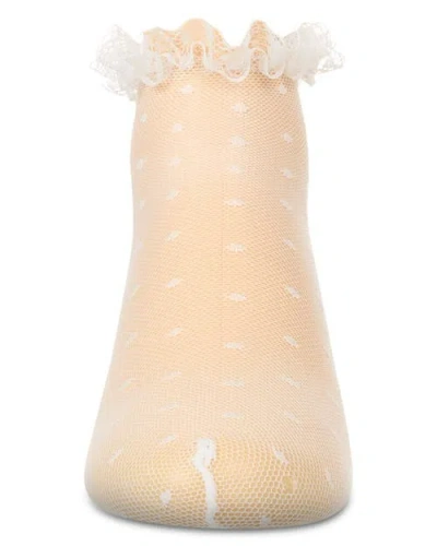Memoi Mesh Dot Pattern Lace Trim Ankle Sock In Brown