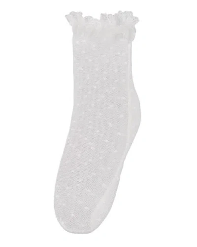 Memoi Mesh Dot Pattern Lace Trim Ankle Sock In Brown