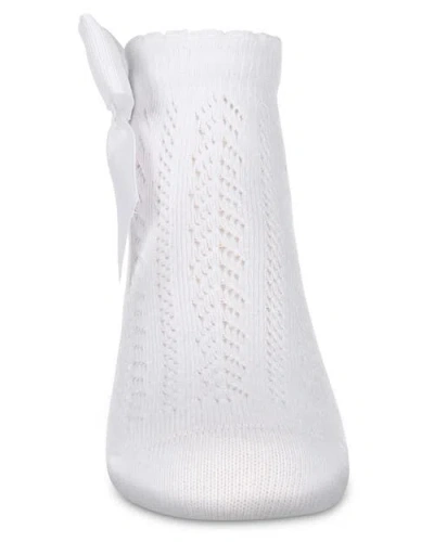 Memoi Knit Openwork Bow Anklet Socks In White