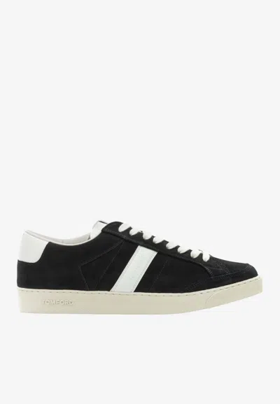 Tom Ford Blake Leather-trimmed Suede Sneakers In Black