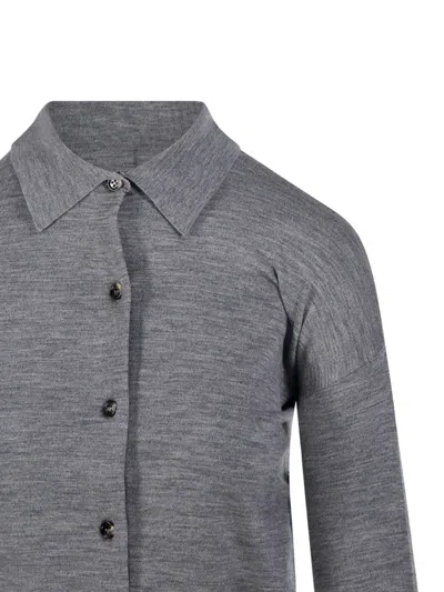 Max Mara Collared Buttoned Cardigan In Gray