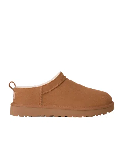 Ugg Classic Micro Beige Ankle Boots With Logo Embossed In Suede Woman In Brown