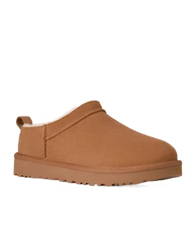 Ugg Classic Micro Beige Ankle Boots With Logo Embossed In Suede Woman In Brown