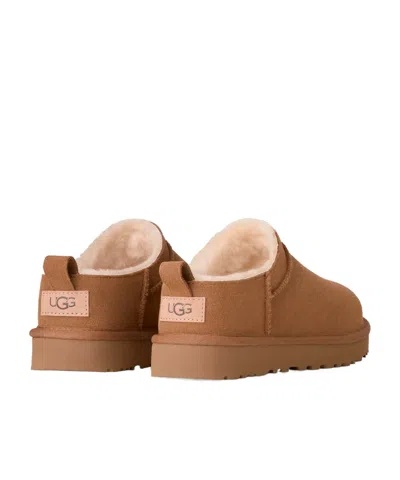 Ugg Classic Micro Beige Ankle Boots With Logo Embossed In Suede Woman In Brown