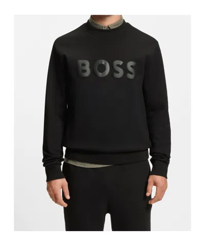 Hugo Boss Tonal-logo Sweatshirt In Stretch Cotton In Black