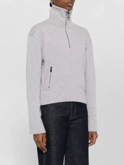 Victoria Beckham Milano Merino Wool And Cashmere-blend Half-zip Sweater In Gray