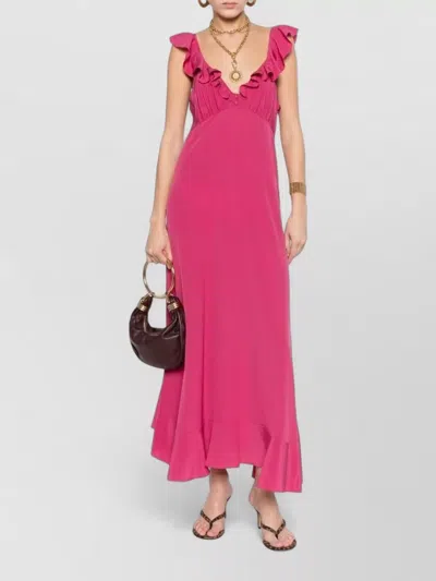 Chloé Maxi Dress Flared Hem Ruffled Neckline In Pink