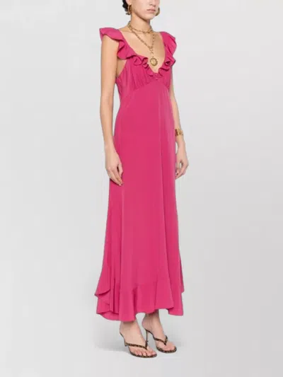Chloé Maxi Dress Flared Hem Ruffled Neckline In Pink