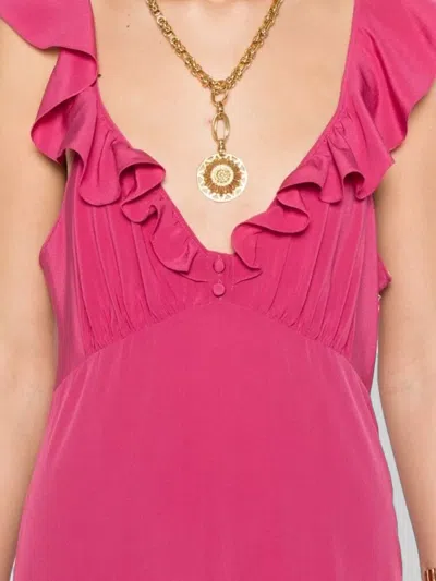 Chloé Maxi Dress Flared Hem Ruffled Neckline In Pink