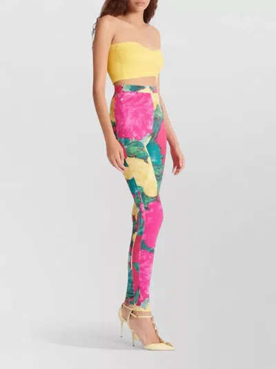 Balmain Jersey Leggings Roses Print Logo Detail In Multi