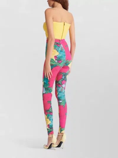 Balmain Jersey Leggings Roses Print Logo Detail In Multi