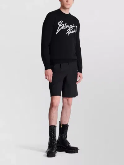 Balmain Paris Logo Intarsia Merino Wool Blend Sweater