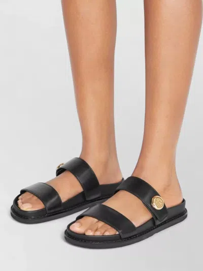 Tory Burch Romy Leather Double Strap Slide Sandals In Black