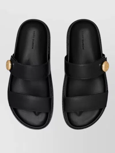 Tory Burch Romy Leather Double Strap Slide Sandals In Black