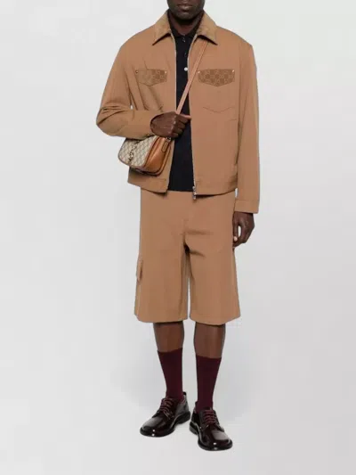 Gucci Blazer Camel Patterned Collar Buttoned Flap Pockets In Brown
