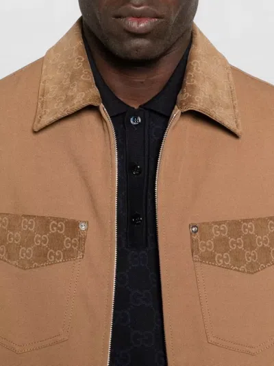 Gucci Blazer Camel Patterned Collar Buttoned Flap Pockets In Brown