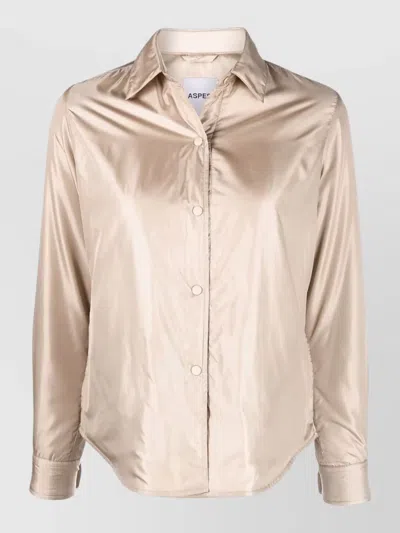 Aspesi Collared Neck Long Sleeves Nylon Silk Top In Pink