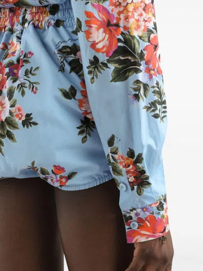 Dolce & Gabbana Floral Shirt Collared Neck Long Sleeves Tie Front In Blue