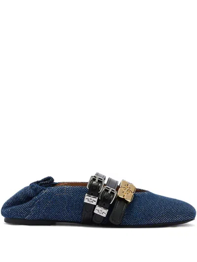 Ganni Sue Denim Ballerina Flats Dark Blue Vintage