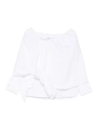 Max Mara Off-the-shoulder Tie-detailed Gathered Cotton-poplin Blouse In White