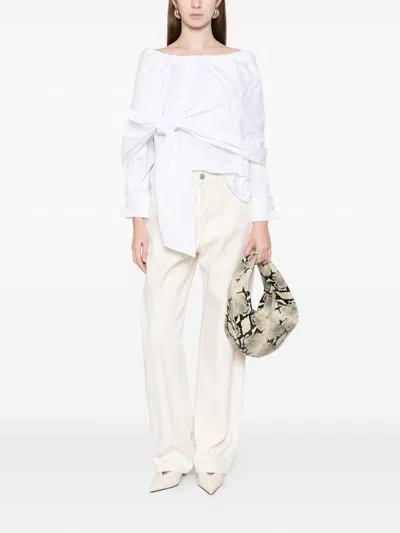 Max Mara Off-the-shoulder Tie-detailed Gathered Cotton-poplin Blouse In White