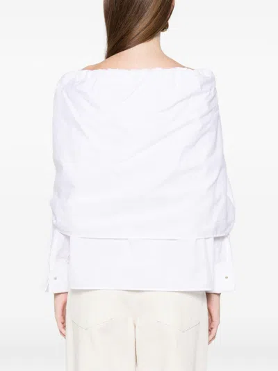 Max Mara Off-the-shoulder Tie-detailed Gathered Cotton-poplin Blouse In White