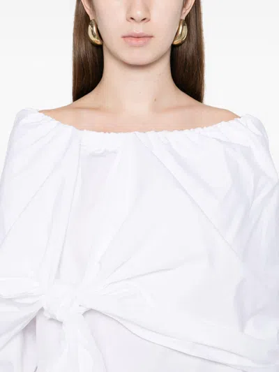 Max Mara Off-the-shoulder Tie-detailed Gathered Cotton-poplin Blouse In White
