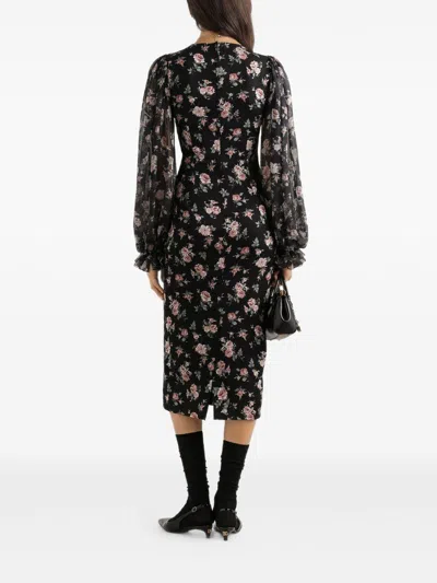 Dolce & Gabbana Black Fitted Midi Dress With Floral Print Dolce E Gabbana
