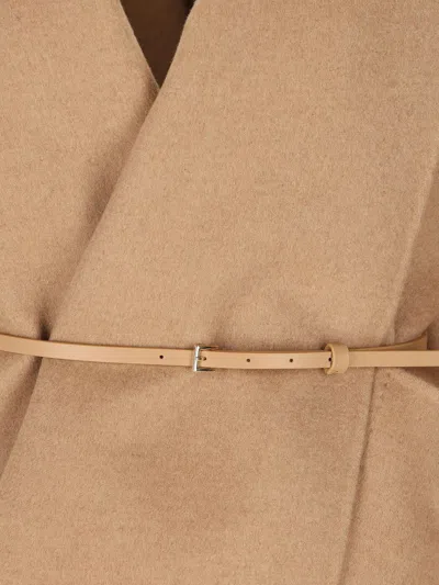 Max Mara Abilita Fringed Camel Hair Belted Cape Jacket In Brown
