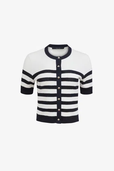 Toccin Oakley Striped Button-down Short-sleeve Cardigan In White