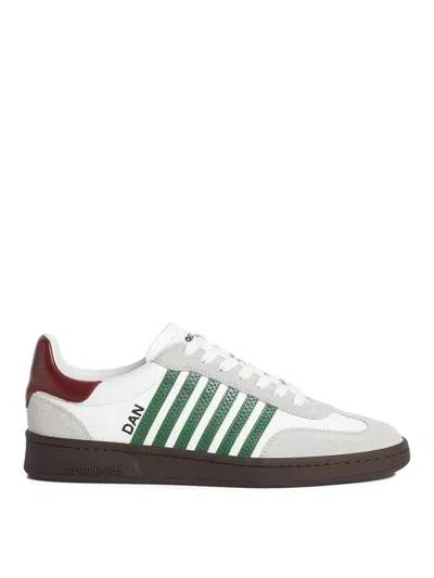 Dsquared2 White Leather Sneakers With Side Stripe Detailing In Multi