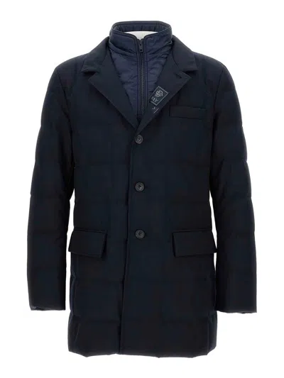 Fay Double-breasted Down Jacket In Blue