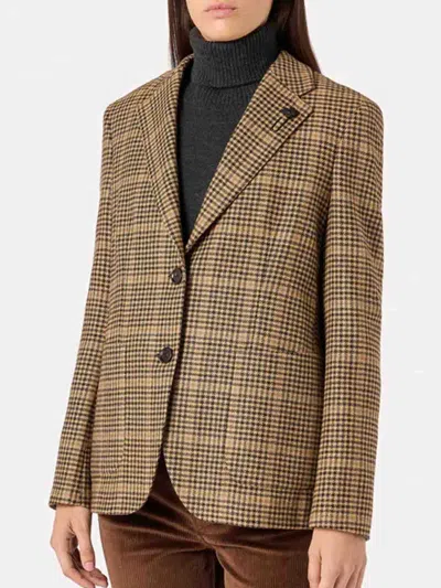 Lardini Single-breasted Houndstooth Jacket In Brown