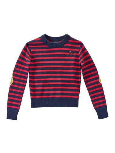 Marc Jacobs Striped-pattern Flower-embellished Sweater In Blue